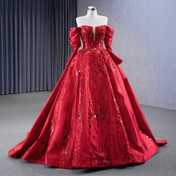 Long Sleeve Red Quinceanera Dress 2024 Cocktail Dresses Vestidos De Baile Sequin Ball Gown