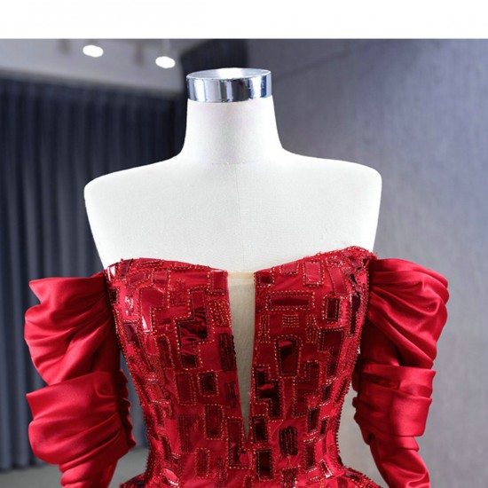 Long Sleeve Red Quinceanera Dress 2024 Cocktail Dresses Vestidos De Baile Sequin Ball Gown