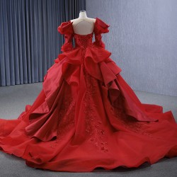 Long Sleeve Red Quinceanera Dress 2024 Princess Ball Gown Scoop Neck Prom Dress Formal Occasion Dresses