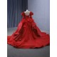 Long Sleeve Red Quinceanera Dress 2024 Princess Ball Gown Scoop Neck Prom Dress Formal Occasion Dresses