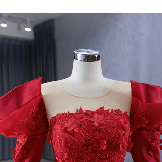 Long Sleeve Red Quinceanera Dress 2024 Princess Ball Gown Scoop Neck Prom Dress Formal Occasion Dresses