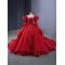 Long Sleeve Red Quinceanera Dress 2024 Princess Ball Gown Scoop Neck Prom Dress Formal Occasion Dresses