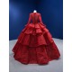 Long Sleeve Red Quinceanera Dress 2024 Tiered Party Dress Lace Up Evening Dress Vestidos De 15 Anos