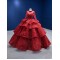 Long Sleeve Red Quinceanera Dress 2024 Tiered Party Dress Lace Up Evening Dress Vestidos De 15 Anos