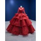 Long Sleeve Red Quinceanera Dress 2024 Tiered Party Dress Lace Up Evening Dress Vestidos De 15 Anos