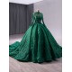 Long Sleeve Red Quinceanera Dress Floral Applique Lace Up Party Dress Vestidos De 15 Quinceanera High Neck Ball Gown