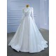 Long Sleeve Wedding Dress Custom Made Gown Muslin Bridal Gown Crystal Robe De Mariee