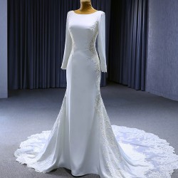 Long Sleeve Wedding Dress Custom Plus Size Satin Lace Appliques Bridal Gown Dresse