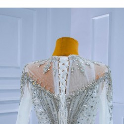 Long Sleeve Wedding Dress Luxury Sweep Train Crystal Ball Gown Bride Dress Plus Size Mariage 2024