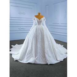 Long Sleeve Wedding Dress Strapless Backless Beading Bridal Gowns V Neck Black Girl Women Dress