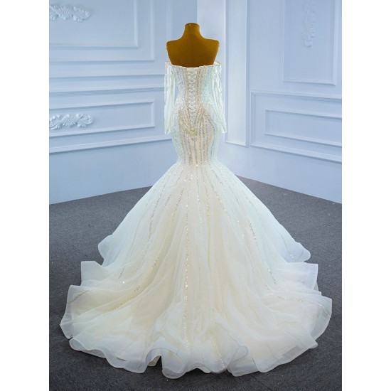 Long Sleeve Wedding Dress Tulle Sweetheart Neck Bridal Gown Backless Lace Up vestido de noiva 2024