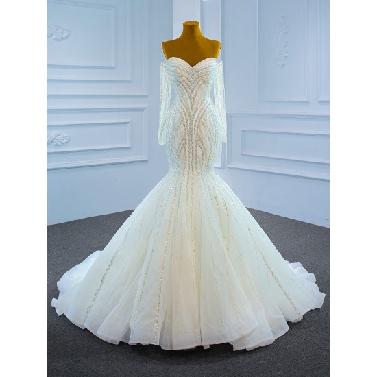 Long Sleeve Wedding Dress Tulle Sweetheart Neck Bridal Gown Backless Lace Up vestido de noiva 2024