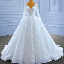 Long Sleeve Wedding Dress V Neck Bridal Gown Beading Bride Dresses Vestido De Novia