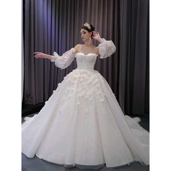 Long Sleeve Wedding Dress for Bride Sweetheart Neck Backless Bridal Gowns Vestido de novia 2024