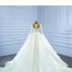 Long Sleeve Wedding Dresse Scoop Neck Bridal Gown White Pearl Vestido de Novia 2024 With Sweep Train