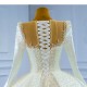 Long Sleeve Wedding Dresse Scoop Neck Bridal Gown White Pearl Vestido de Novia 2024 With Sweep Train