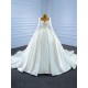 Long Sleeve Wedding Dresse Scoop Neck Bridal Gown White Pearl Vestido de Novia 2024 With Sweep Train