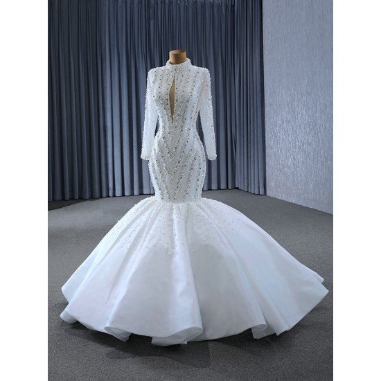 Long Sleeve Wedding Dresses Mermaid 2024 For Women Sequined Crystal Bride Dress Robe De Mariee