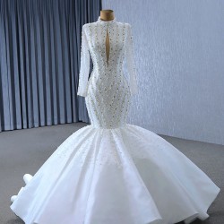 Long Sleeve Wedding Dresses Mermaid 2024 For Women Sequined Crystal Bride Dress Robe De Mariee