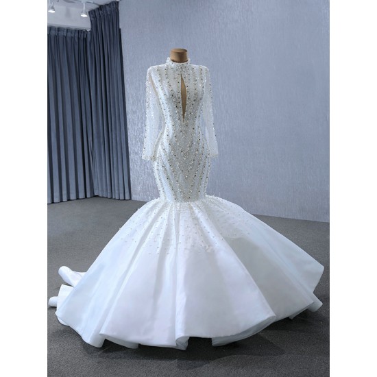 Long Sleeve Wedding Dresses Mermaid 2024 For Women Sequined Crystal Bride Dress Robe De Mariee