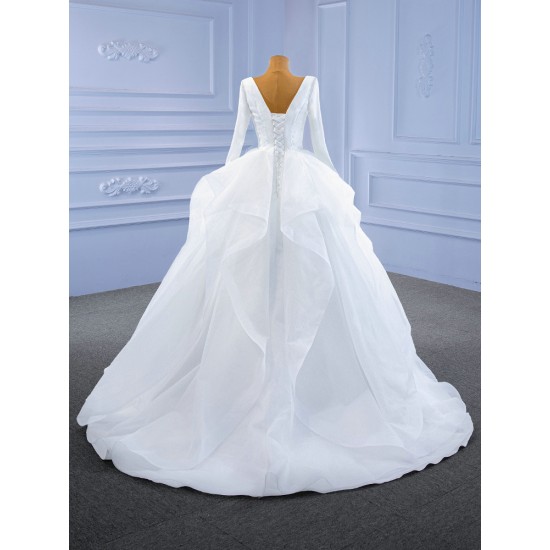 Long Sleeve Wedding Dresses Ruffled Bridal Gown Floor Length Bride Dresses Vestidos De Novia