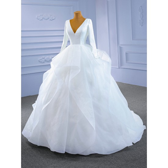 Long Sleeve Wedding Dresses Ruffled Bridal Gown Floor Length Bride Dresses Vestidos De Novia