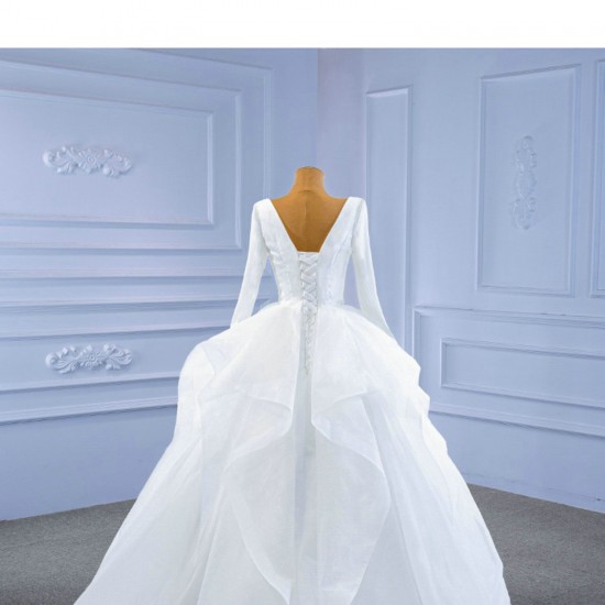 Long Sleeve Wedding Dresses Ruffled Bridal Gown Floor Length Bride Dresses Vestidos De Novia