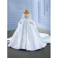 Long Sleeve Wedding Dresses Scoop Neck Bridal Gowns Sequin Vestidos De Novia 2024