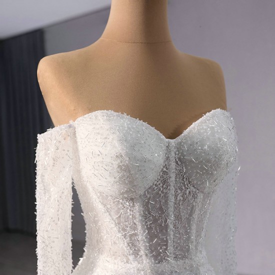 Long Sleeve Wedding Dresses Sequined Beading Bride Gowns 2024 Sweetheart Neck Custom Made Robe De Mariee