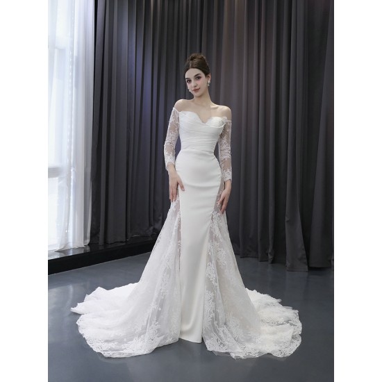 Long Sleeve Wedding Dresses for Women 2024 Bride Mermaid Wedding Gown Sweetheart Neck Bridal Dress