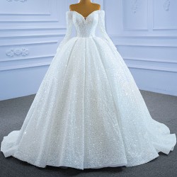 Long Sleeves Ball Gown Wedding Dress Sequin Sweetheart Neck Bridal Gowns Floor Length 2024