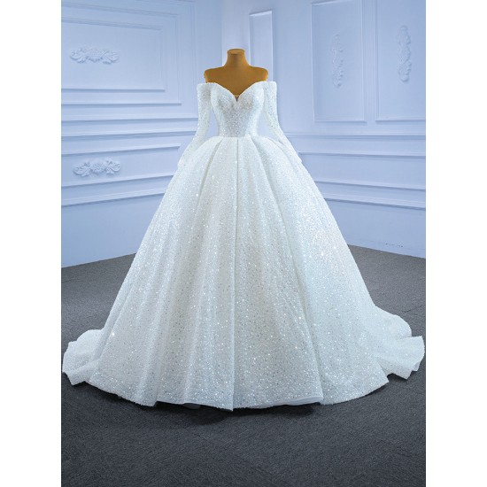 Long Sleeves Ball Gown Wedding Dress Sequin Sweetheart Neck Bridal Gowns Floor Length 2024