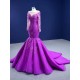 Long Sleeves Purple Mermaid Evening Dresses 2024 Scoop Neck Applique Formal Prom Party Gowns