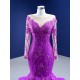 Long Sleeves Purple Mermaid Evening Dresses 2024 Scoop Neck Applique Formal Prom Party Gowns