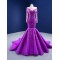 Long Sleeves Purple Mermaid Evening Dresses 2024 Scoop Neck Applique Formal Prom Party Gowns