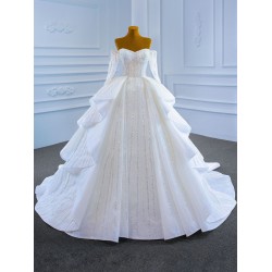 Long Sleeves Wedding Dress Sweetheart Neck Bridal Gown Sequin Bridal Dress Robe De Mariee