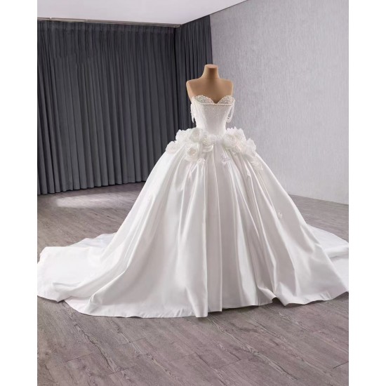 Luxury Crystal Wedding Dress Sleeveless 3D Flowers Bridal Gowns Custom Made 2024 Ball Gown