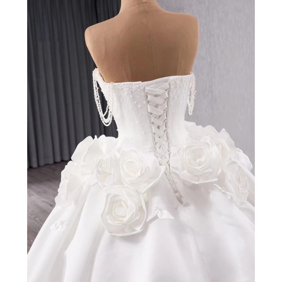 Luxury Crystal Wedding Dress Sleeveless 3D Flowers Bridal Gowns Custom Made 2024 Ball Gown