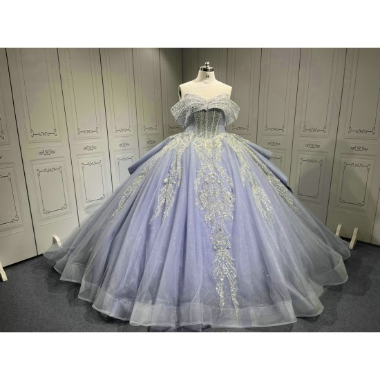 Luxury Lavender Quinceanera Dress Custom Made Vestidos De 15 Anos Off Shoulder Crystal Sweet 15 Gowns