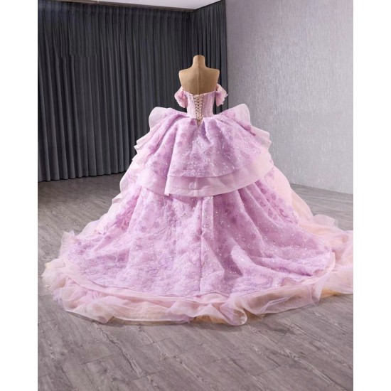 Luxury Lilac Quinceanera Dress Off Shoulder Crystal Sweet 15 Gowns 2025 Custom Made Vestidos De 15 Anos 