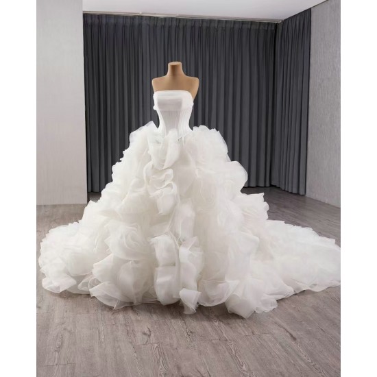 Luxury Ruffled Wedding Dress Sleeveless Bridal Gowns Customize Women Vestidos De Novia