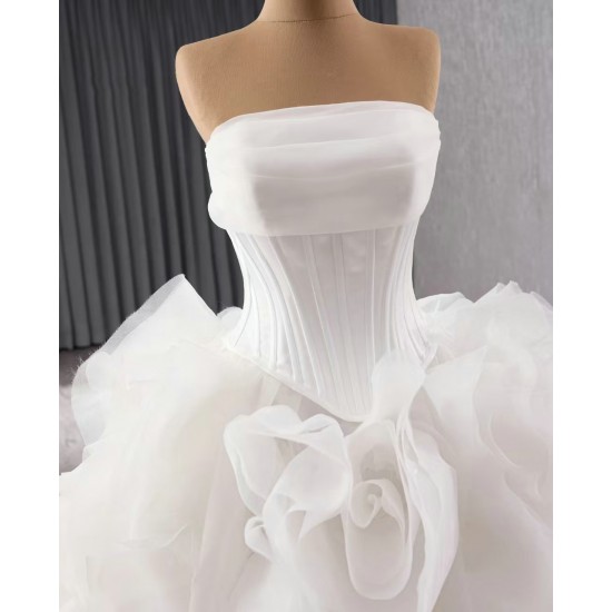 Luxury Ruffled Wedding Dress Sleeveless Bridal Gowns Customize Women Vestidos De Novia