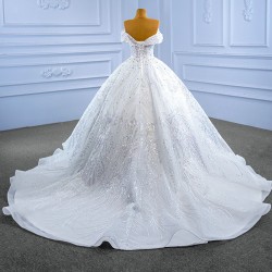 Luxury Ball Gown Wedding Dress Strapless Beading Backless Lace Up Bridal Growns Sequin Princess Dress