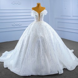 Luxury Ball Gown Wedding Dress Strapless Beading Backless Lace Up Bridal Growns Sequin Princess Dress