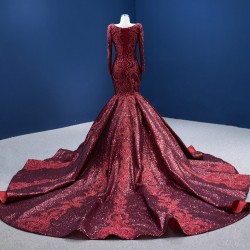 Luxury Burgundy Evening Dresses 2024 Dubai Long Sleeve Midi Engagement Party Dresses Sequin Prom Gown