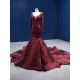 Luxury Burgundy Evening Dresses 2024 Dubai Long Sleeve Midi Engagement Party Dresses Sequin Prom Gown