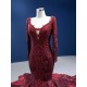 Luxury Burgundy Evening Dresses 2024 Dubai Long Sleeve Midi Engagement Party Dresses Sequin Prom Gown