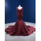 Luxury Burgundy Evening Dresses 2024 Dubai Long Sleeve Midi Engagement Party Dresses Sequin Prom Gown