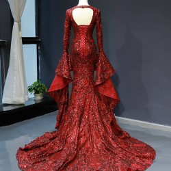 Luxury Burgundy Evening Dresses 2024 Prom Gown Sparkly Sequin Elegant Black Women Long Sleeve Wedding Party Formal Gowns