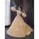 Luxury Champagne Prom Evening Dresses Detachable Sleeve Beading Party Prom Dress Saudi Arabia Cocktail Prom Gown Plus Size